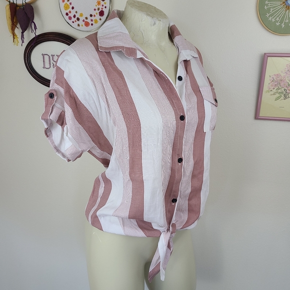 ASOS Tie Front Mauve Pink Button Picnic Shirt | M - Picture 6 of 13